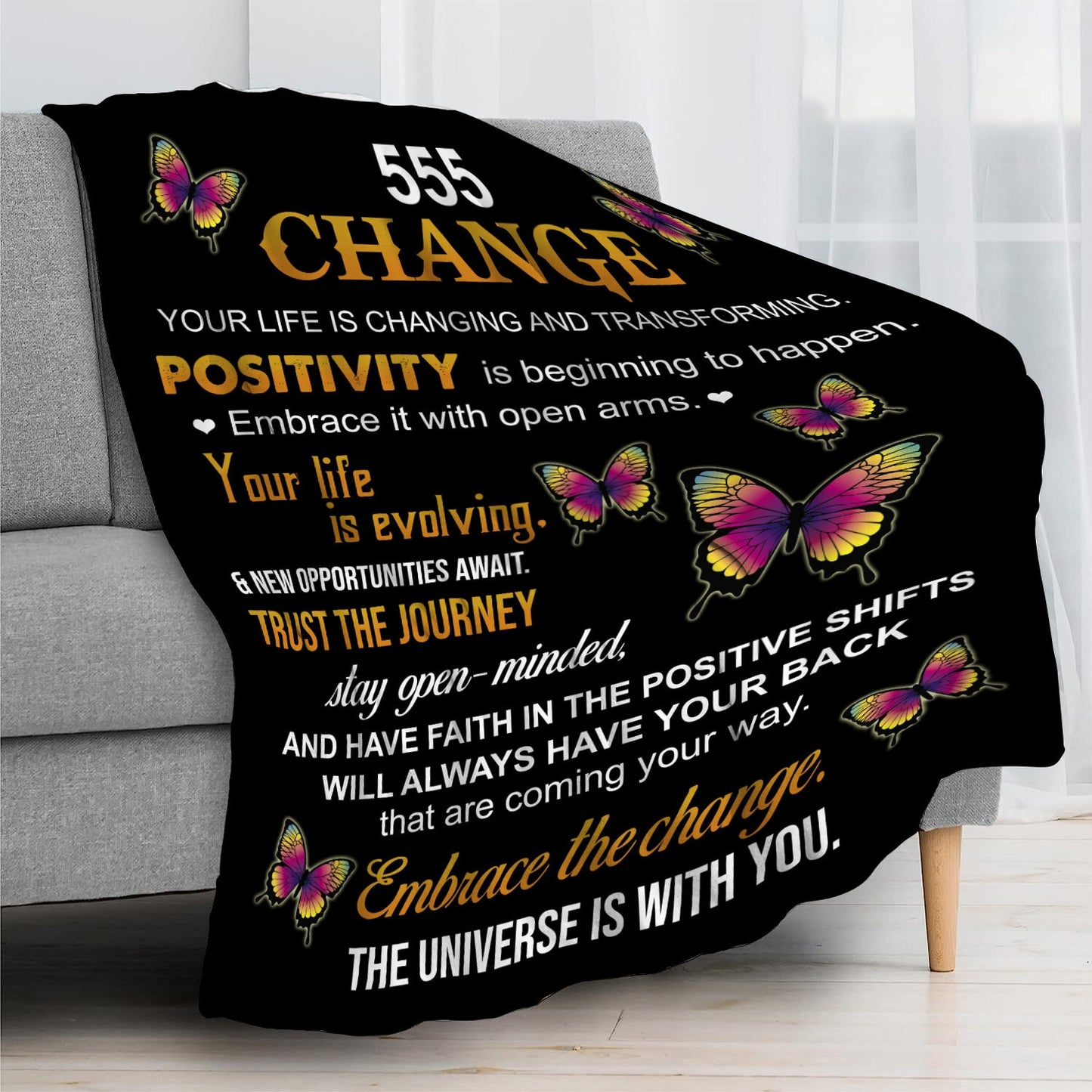 555 Angel Number Fleece Blanket- Change Blanket: Embrace Transformation 50x60