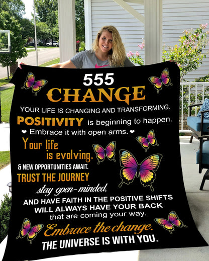 555 Angel Number Fleece Blanket- Change Blanket: Embrace Transformation 50x60