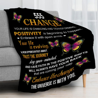 555 Angel Number Fleece Blanket- Change Blanket: Embrace Transformation 50x60