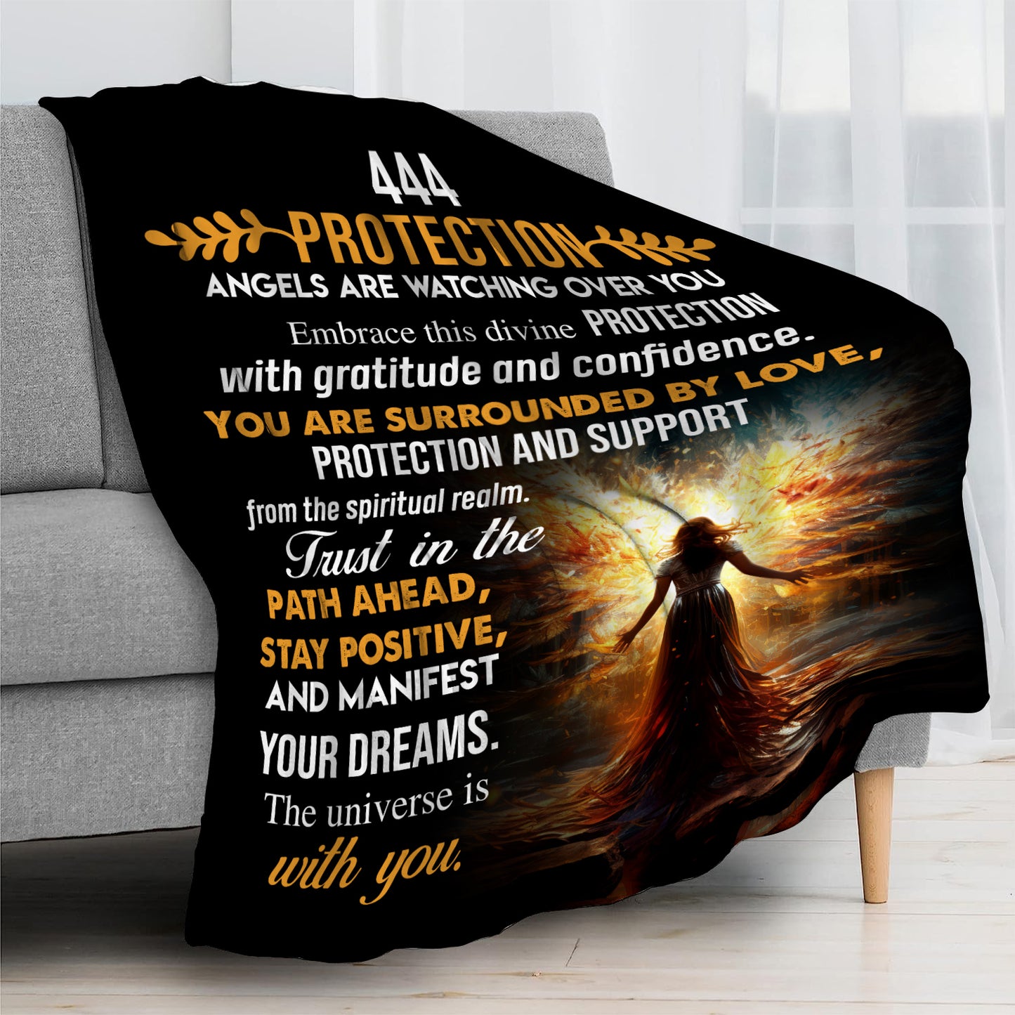 444 Angel Number Fleece Blanket- Protection Blanket: Embrace Divine Safeguarding 50x60