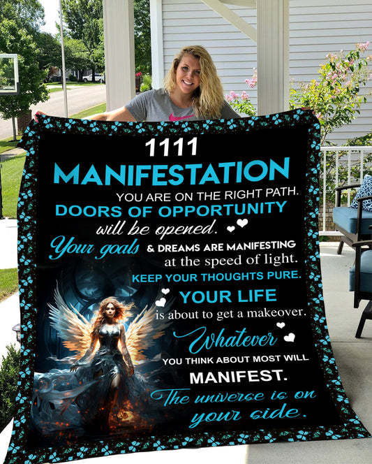1111 Angel Number Fleece Blanket-Amplify your dreams, You are on the right Path-50x60