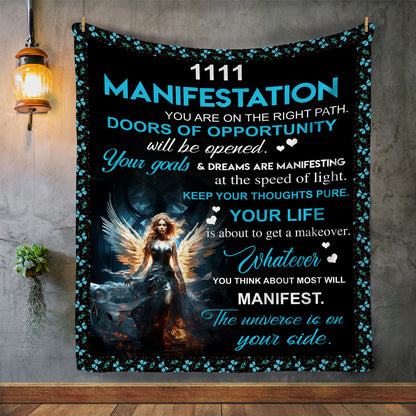 1111 Angel Number Fleece Blanket-Amplify your dreams, You are on the right Path-50x60