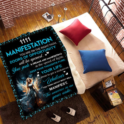 1111 Angel Number Fleece Blanket-Amplify your dreams, You are on the right Path-50x60